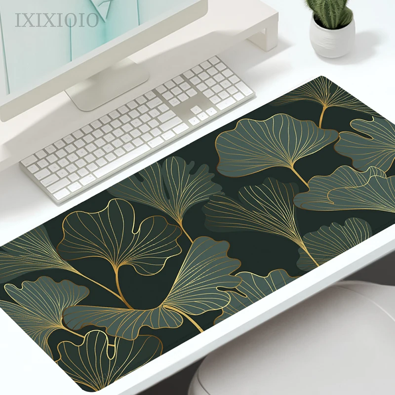 Gold Green Leaves Mouse Pad Gaming XL Computer HD Mousepad XXL Natural Rubber Soft Office Office Accessories Desktop Mouse Pad