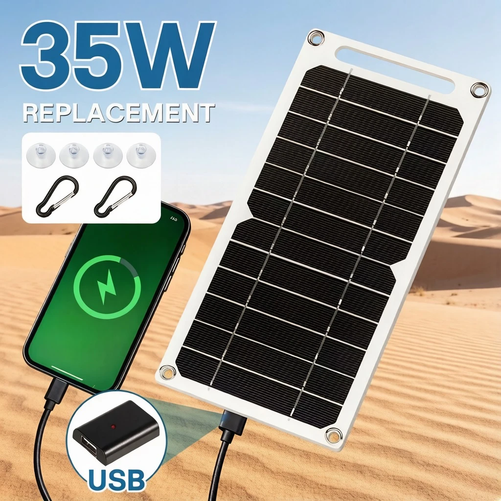 Panneau solaire portable Sunpower 35W, plaque solaire 5V avec chargeur USB sûr et stable pour batterie externe, téléphone, camping en plein air, maison, camping-car