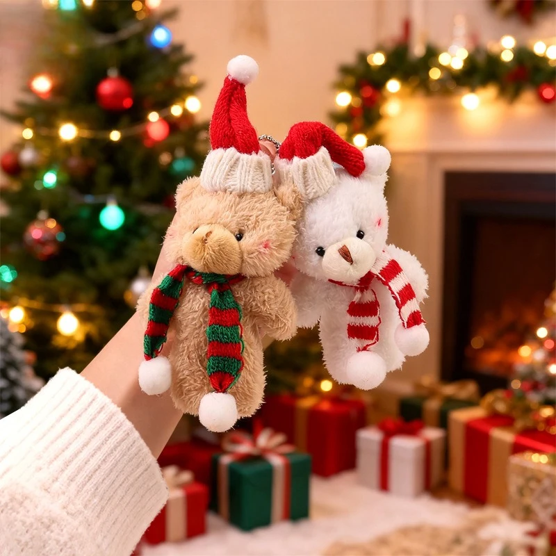 أفخم الحيوانات عيد الميلاد استحى الدب لطيف دمية أفخم حقيبة سلسلة مفاتيح حلية قلادة وشاح دمية محشوة هدية أفخم الحيوانات #4