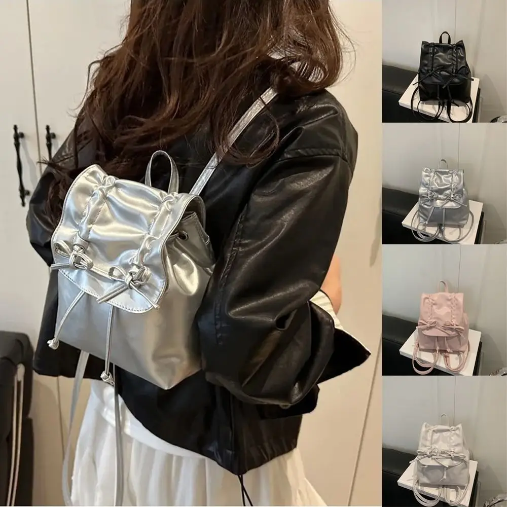 

Fashion Versatile Women's Backpack PU Leather Solid Color Travel Bag Butterfly Knot Double Shoulder Bag for Women
