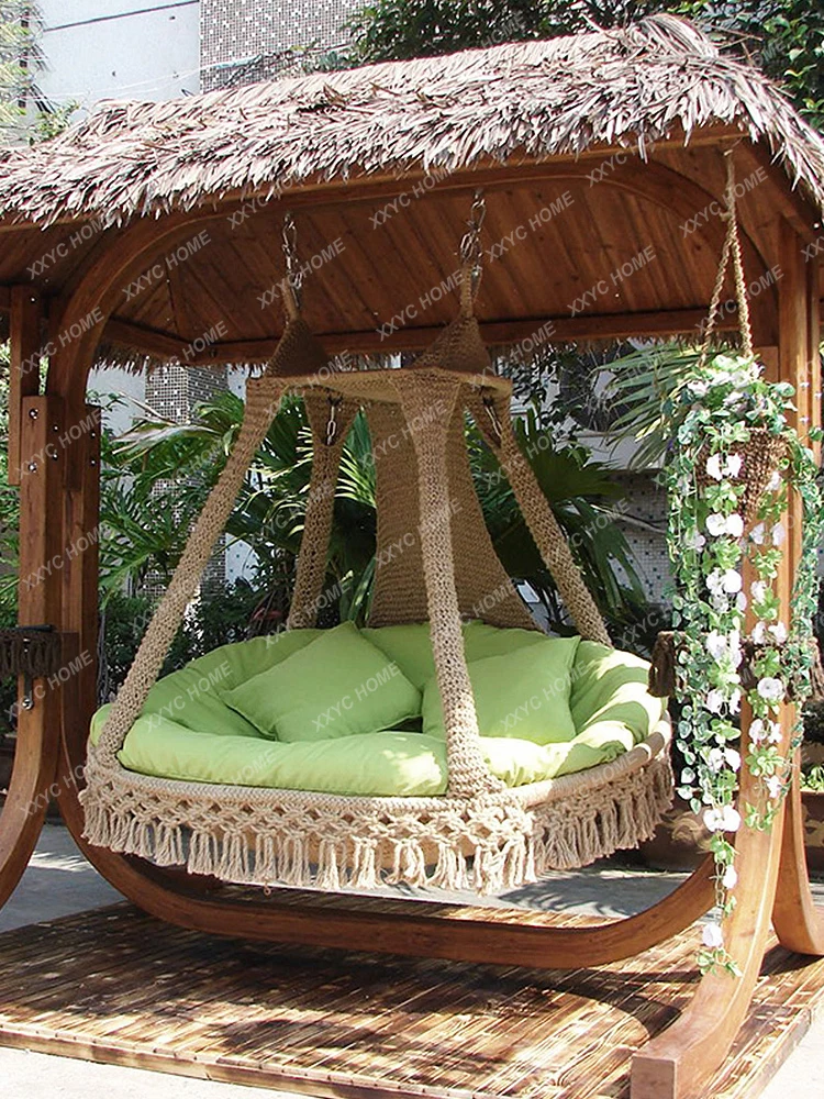 

Outdoor Courtyard Balcony Outdoor Garden Imported Solid Wood Hanging Basket Rattan Chair Antiseptic Wood B & B to Swing
