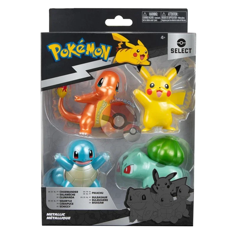 4pcs/Set POKEMON Transparent Color Pikachu Charmander Bulbasaur Squirtle Boxed Doll Action Figures Kids for Toys Jazwares Gift