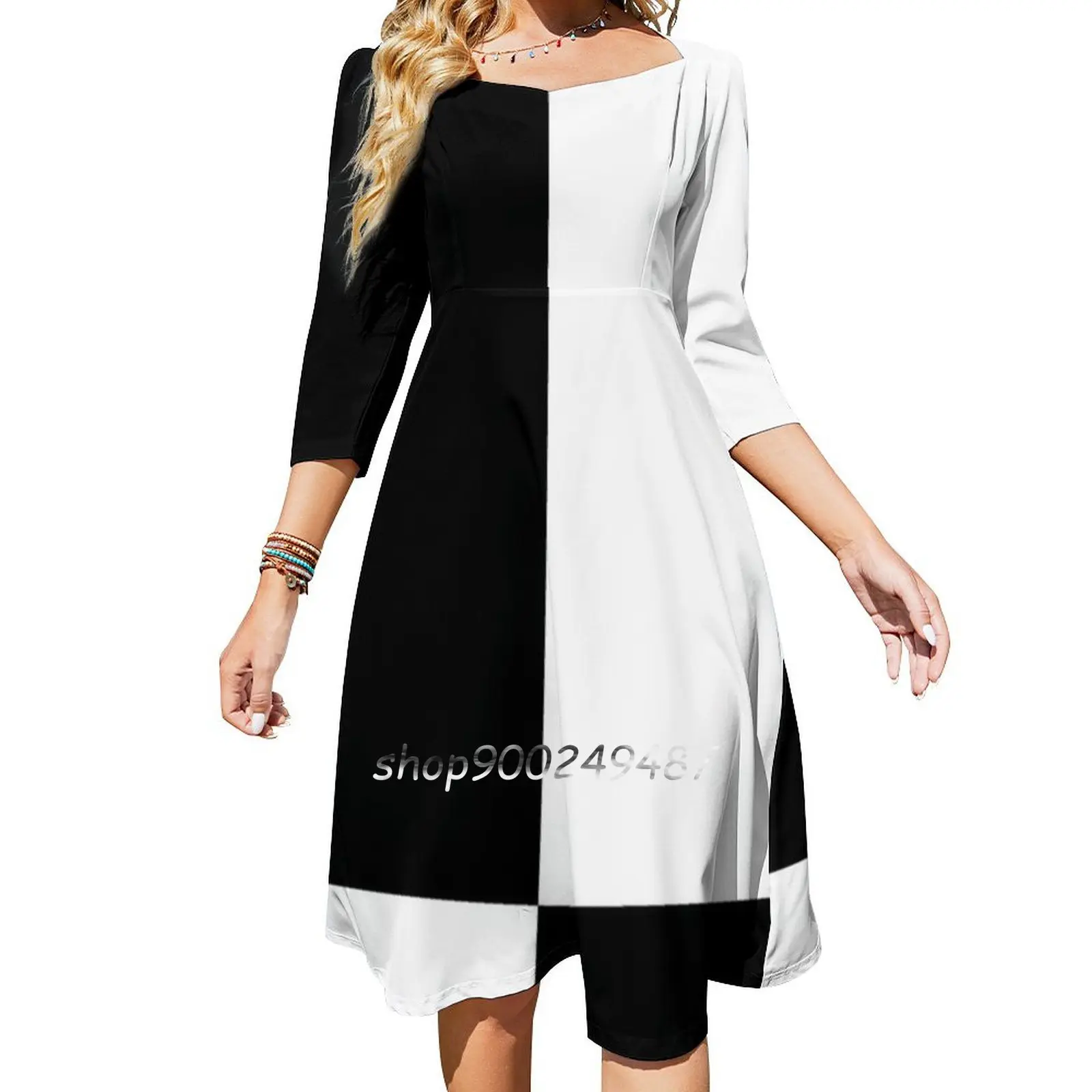 Mod Four Square , Black & White Sweet Elegant Dress Women Korean Kawaii Square Collar Dress Uk Britain British Great Britain