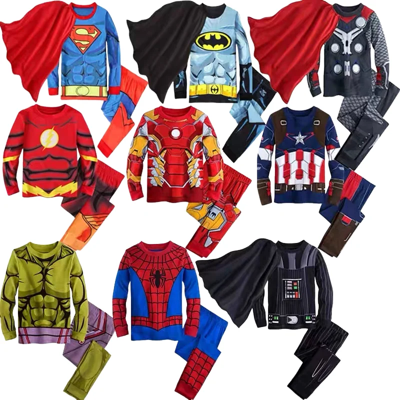 Conjunto de 2 Piezas de Pijamas de Spiderman para Niños Pequeños, Disfraz de Superhéroe Hulk Iron Man, Pantalones de Manga Larga, Ropa de Dormir