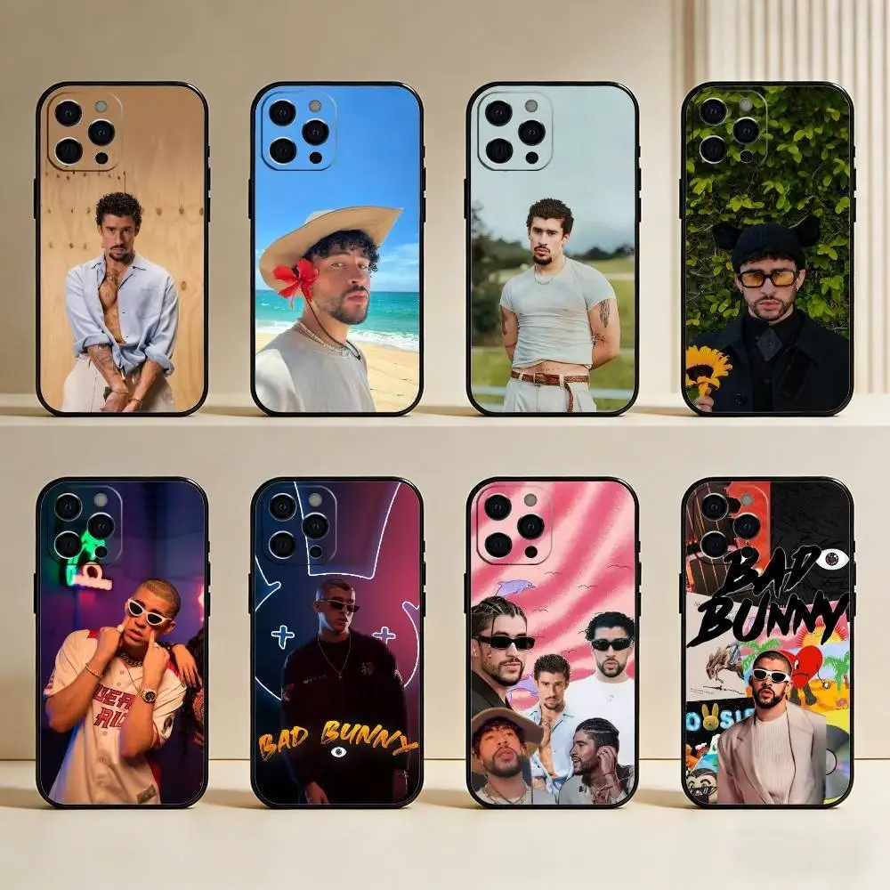 

Singer B-Bad B-Bunny Phone Case For iPhone17,16,15,14,13,12 Plus,Max Soft Silicone Black Cover