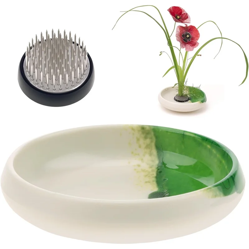 

AB66-Ikebana Floral Art Kit, японская ваза Ikebans и для цветочной лягушки, 5,35 дюйма, белый горшок для чаши, 1,57 дюйма, Kenzan для цветочных композиций