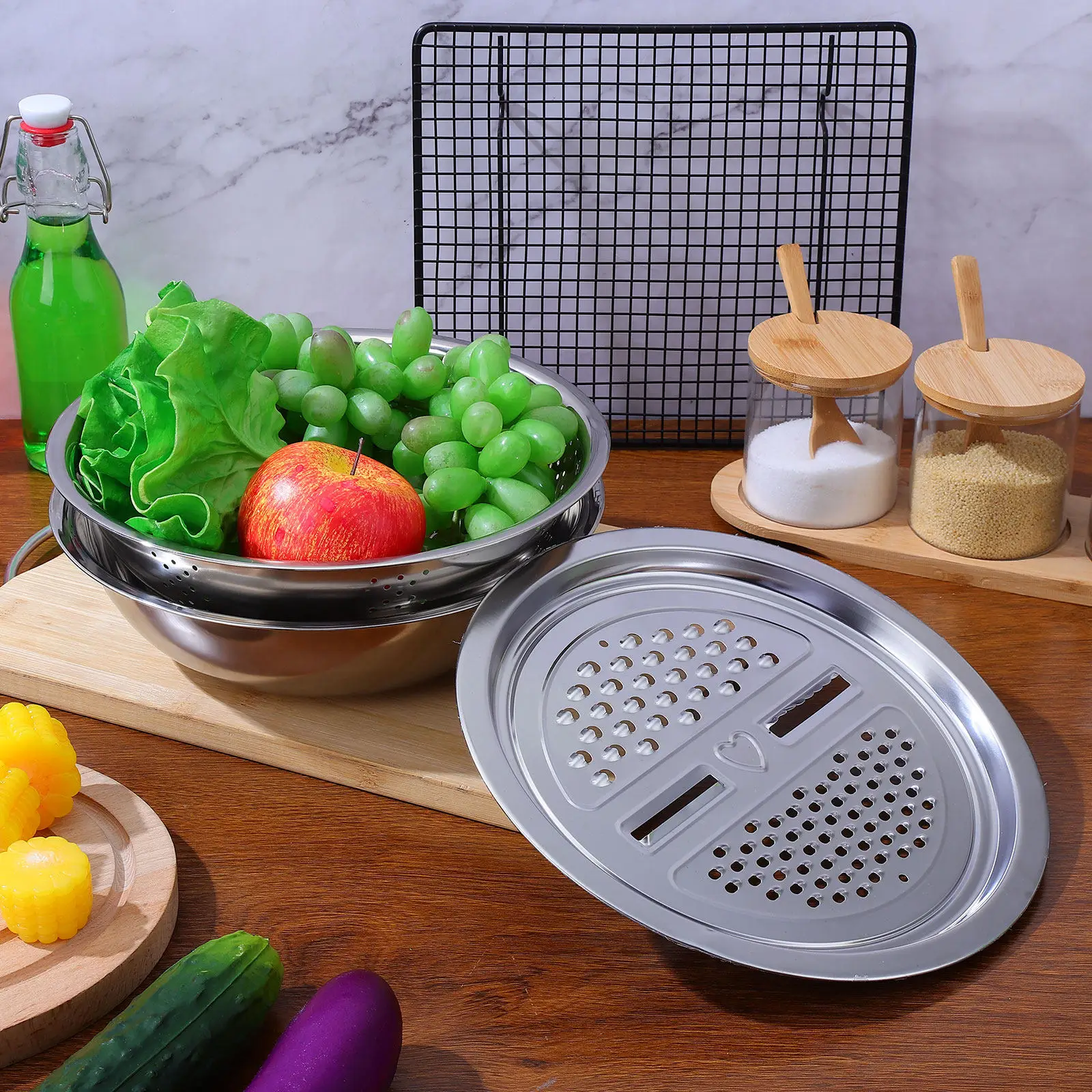 

Набор из 1 предмета: многофункциональный дренажный таз из нержавеющей стали, корзина для мытья овощей и фруктов, кухонный дуршлаг, салатница-дуршлаг
