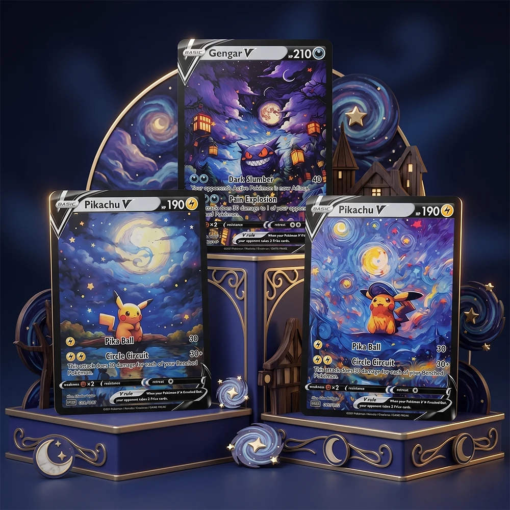 3er-Set Personalisierte Gengar V Dark Slumber DIY Proxy Anime PTCG Sammelkarten – Nicht-Holo-Karten für Sammler und Geschenke