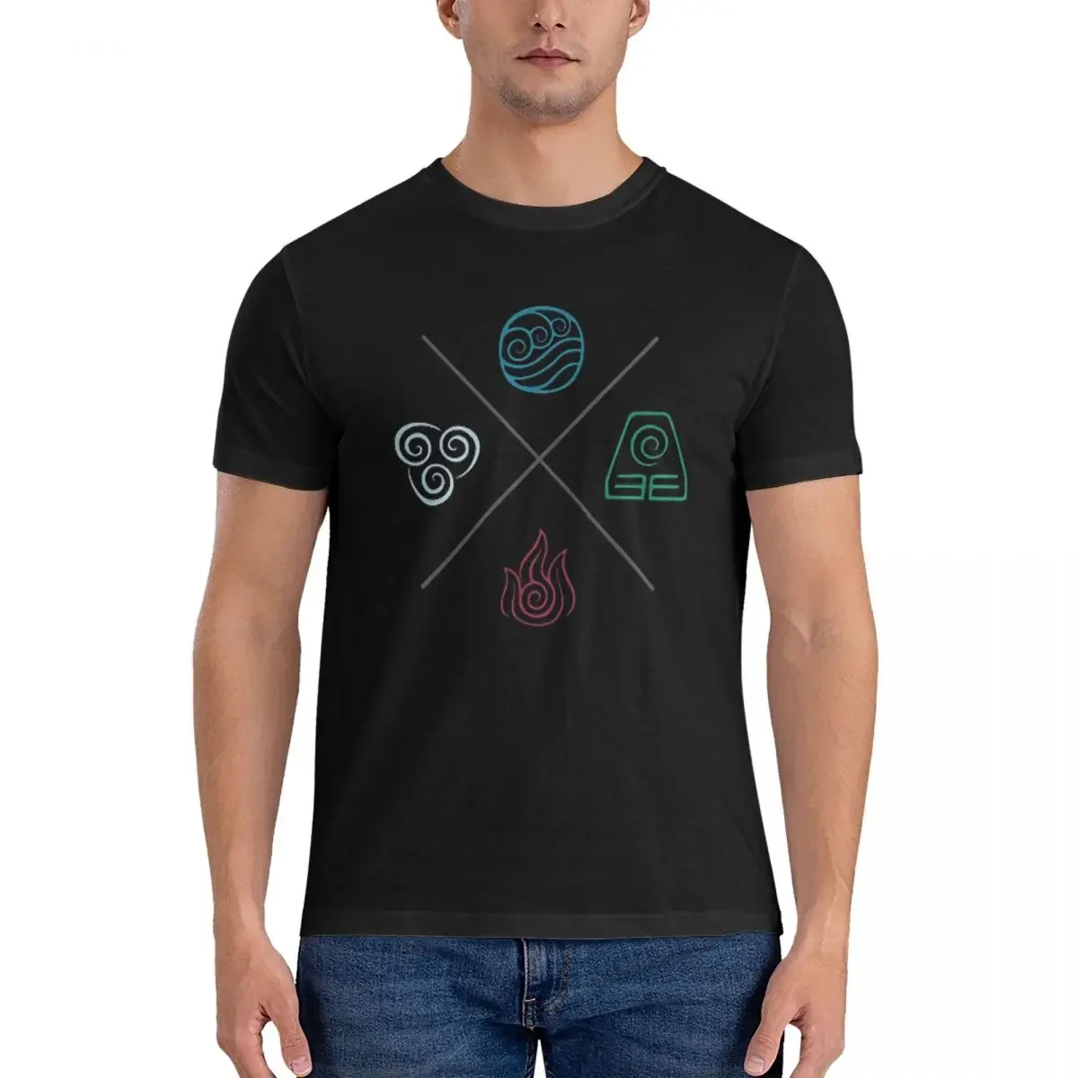 Avatar The Last Airbender Four Elements, Four Elements Symbols T-Shirt Cotton Oversized T Shirts Men's Tees Short O-Neck Tops