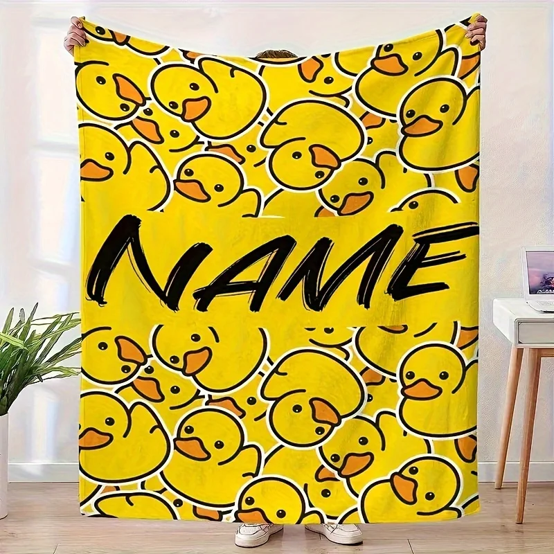 1-teilige Textanpassung für mehrere kleine Flanelldecken mit gelbem Entenmuster, personalisierbar, weich und warm, digital bedruckt