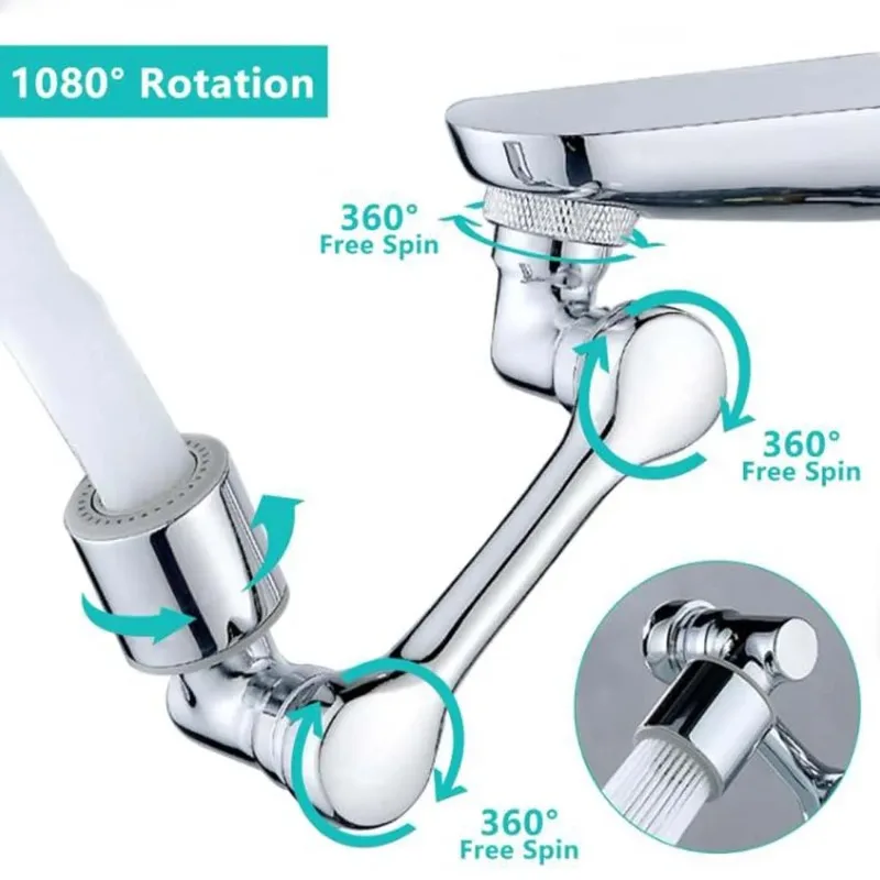 A Set of Plastic Faucet Extenders with 1080° Rotation, Rotating Robot Arm, Two Water Modes, Suitable for Kitchen and Bathroom