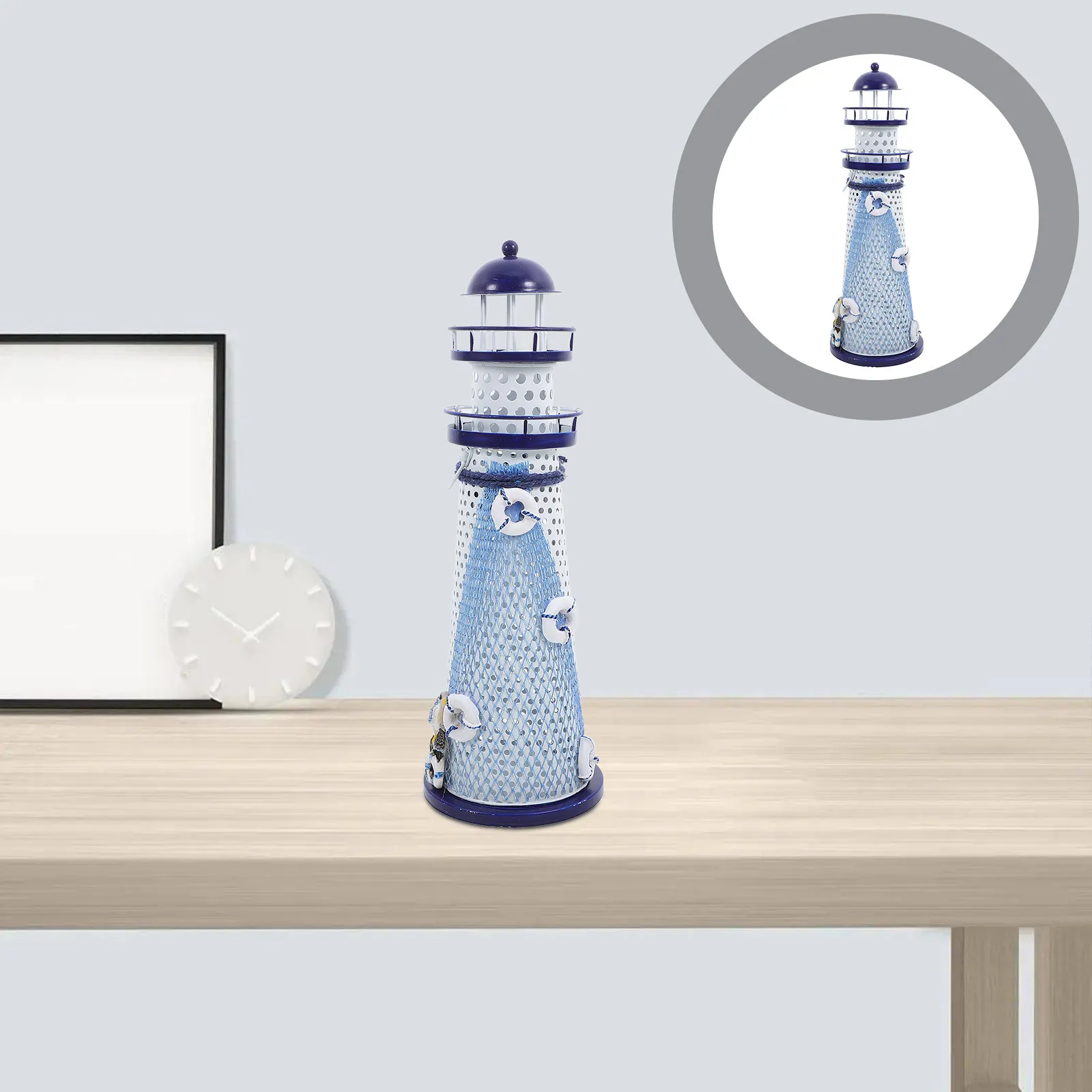 Lighthouse Holder Iron Mediterranean Style Nautical Desk Decor Stand Romantic Atmosphere Centerpiece