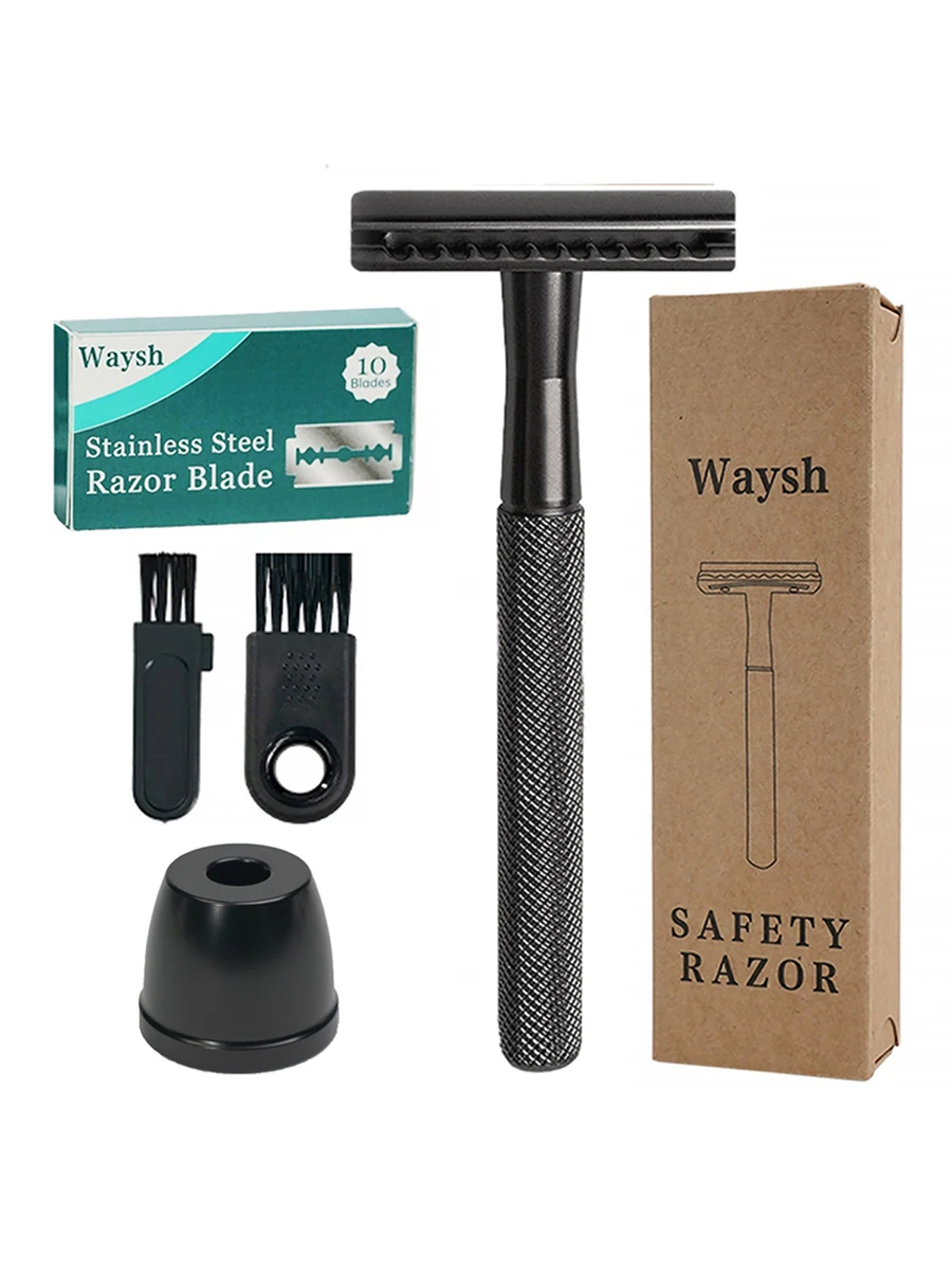 Waysh Manual Vintage Safety Shaver Paper Box Contains 1 Stand + 20 Blades + 2 Brushes + 1 Base Stainless Steel Blades Available