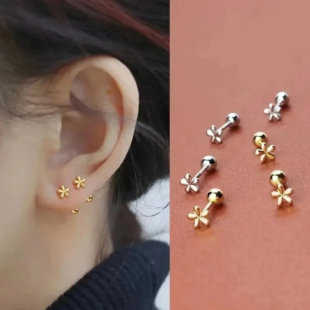 Nuevo pendiente pequeño Simple de acero inoxidable con flor dorada para mujer, niña y adolescente, accesorios para Piercing en la parte trasera con tornillo pequeño