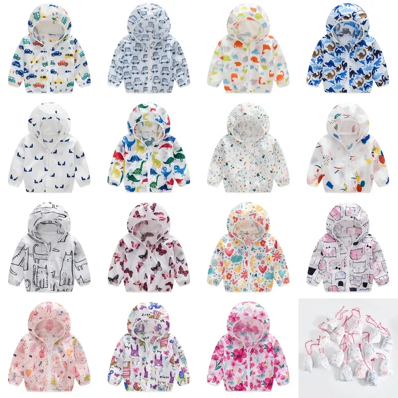 Light Jacket Sunscreen Shirt Boys and Girls Lovely Color Printed Jacket Korean Version Fashion Hooded Jacket