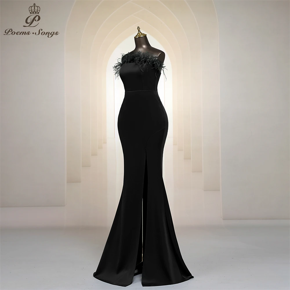 Elegant feather style black Evening dress vestidos formales vestidos de fiesta robe de soiree de mariage robe longue prom dress