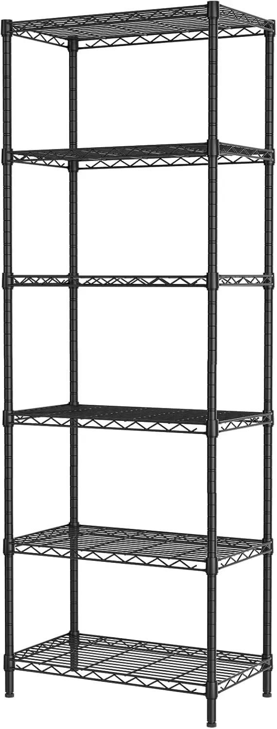 

6-Tier Adjustable Metal Storage Shelf, Black, 12"D x 22"W x 69.5"H for Home Organization