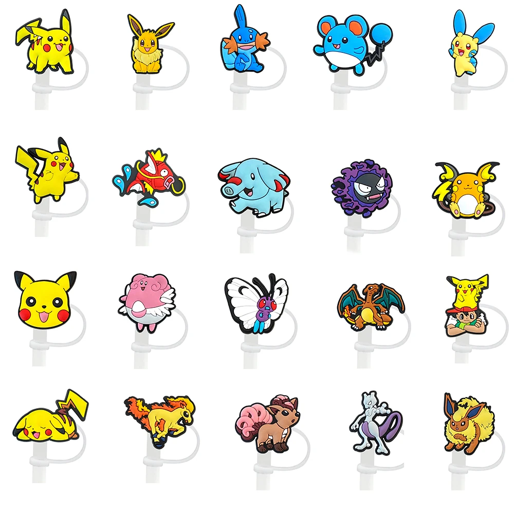 Pokemon Pikachu Silicone Straw Toppers for 10mm,Straw Caps for Glass Cup,with 30&40Oz Tumbler with Handle Dust-Proof Reusable