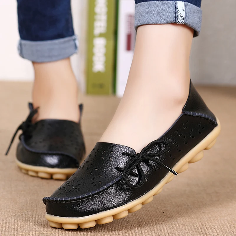 Women\'s Shoes Fashion Women Flats Genuine Leather Loafers Women\'s Moccasins Flats Ladies Shoes Female Slip On Ballet Flat Shoes