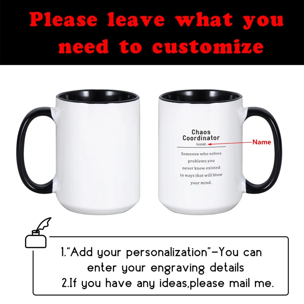 Custom Name Mug 15 oz Ceramic Chaos Coordinator Sarcastic Definition Funny Novelty Gift Tea Coffee Mug for Mom Family Birthday