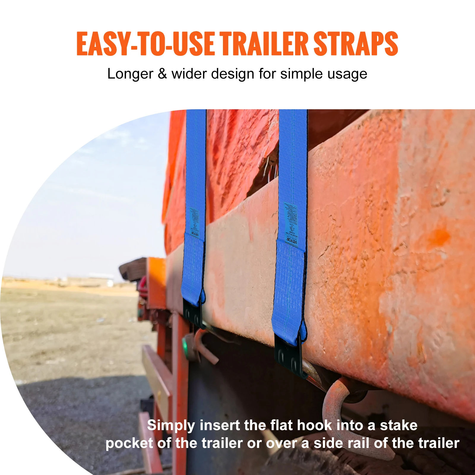 VEVOR Winch Straps Truck Straps with Flat Hook Flatbed Tie Downs Cargo Control for Trailers Farms Rescues Tree Saver Yellow