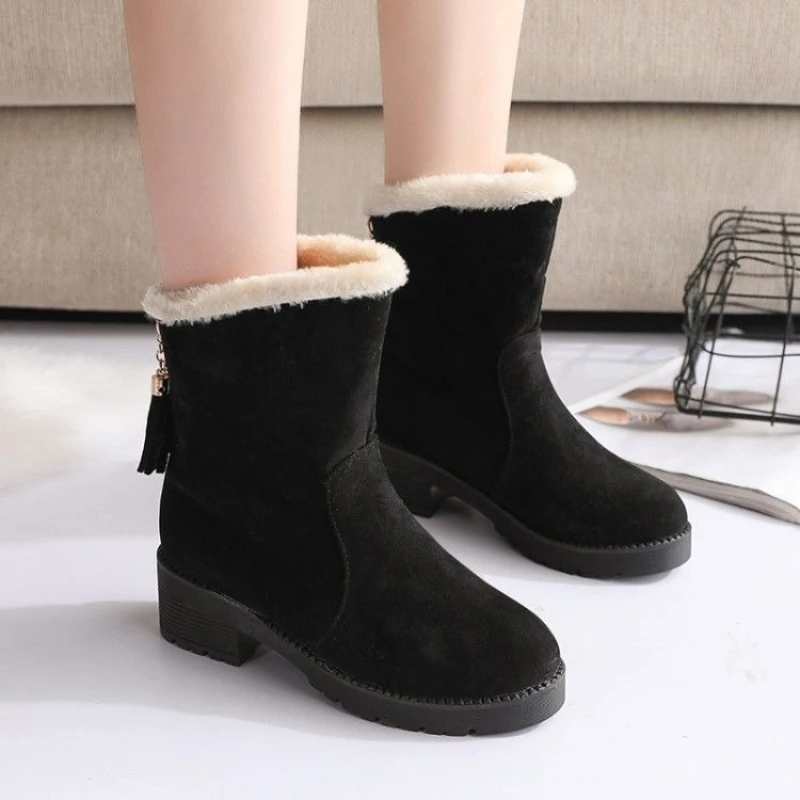 Elegant with Medium Heels Snow Boots for Women Winter Plush Booties Round Toe Woman Shoes High Quality Hot Footwear on Promotion