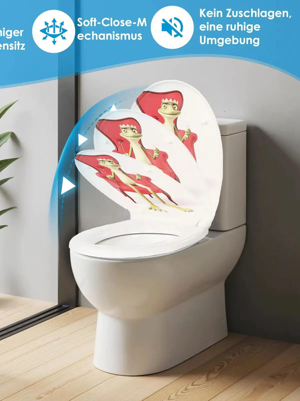 SAINOS Universelle Toilettendeckel mit Absenkautomatik WC Sitz Duroplast Klodeckel Toilettensitz Klobrille Topfix Montage Tragfähigkeit bis 190 kg antibakteriell Oval 373x446mm Ein Klick