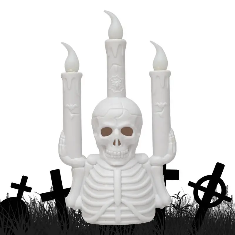 

Halloween Skull Candle Holder Light Skeleton Candelabra With LED Candle Lamp Battery Operated Candles Holder With LED Flame For