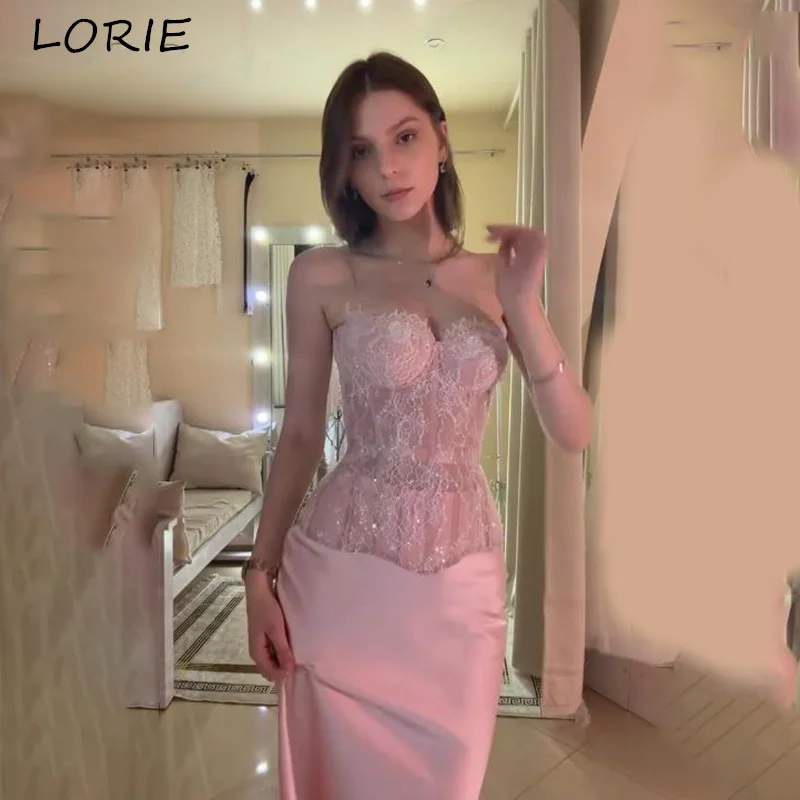LORIE Shiny Lace Evening Dresses Elegant Strapless Sweetheart Pleats Mermaid Arabia Prom Gown Ruffle Party Dresses Customized