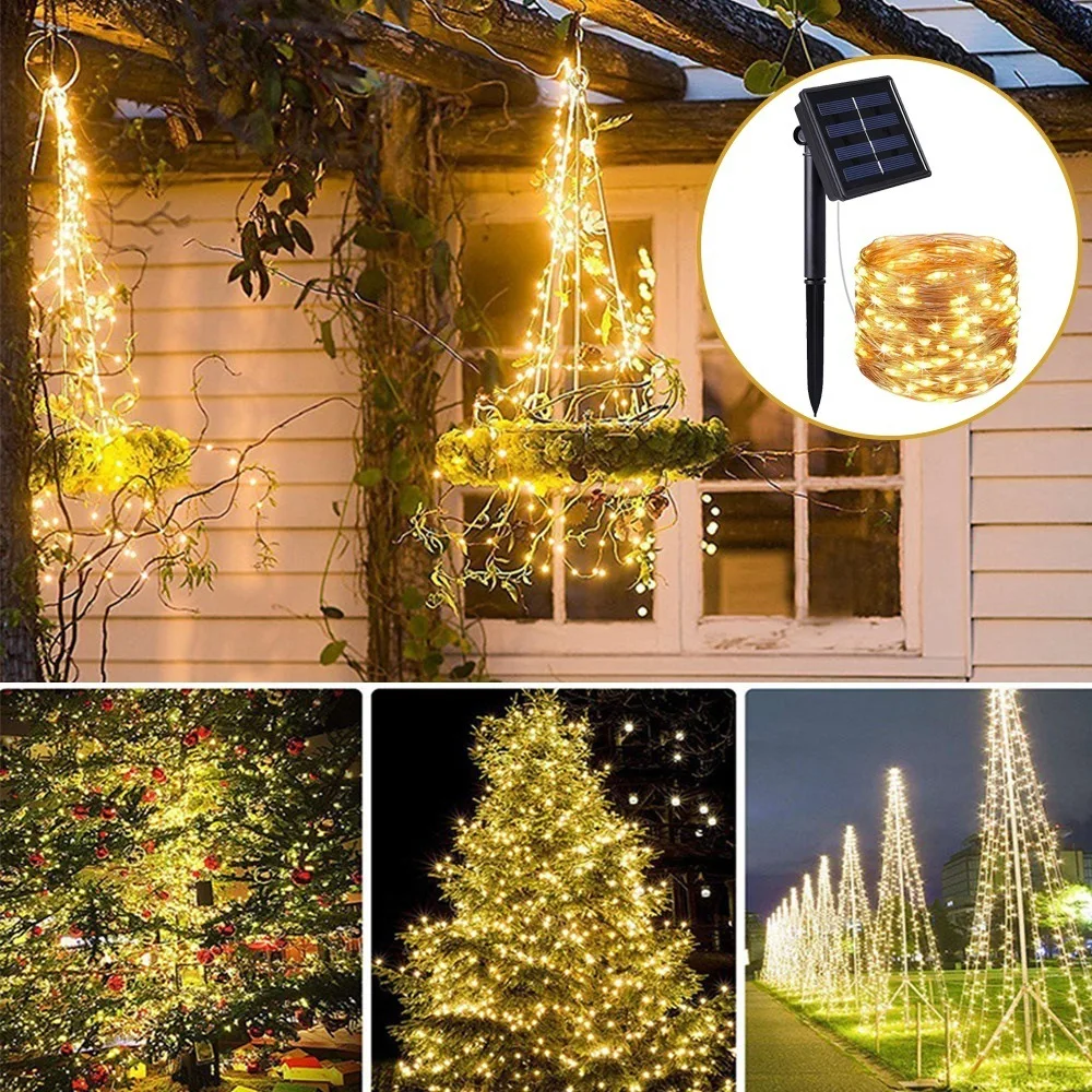 5/12/20/32M LED Solar Fairy String Lights Outdoor Festoon Lamp Waterproof 8 Modes Copper Wire Light Christmas Garland Yard Decor