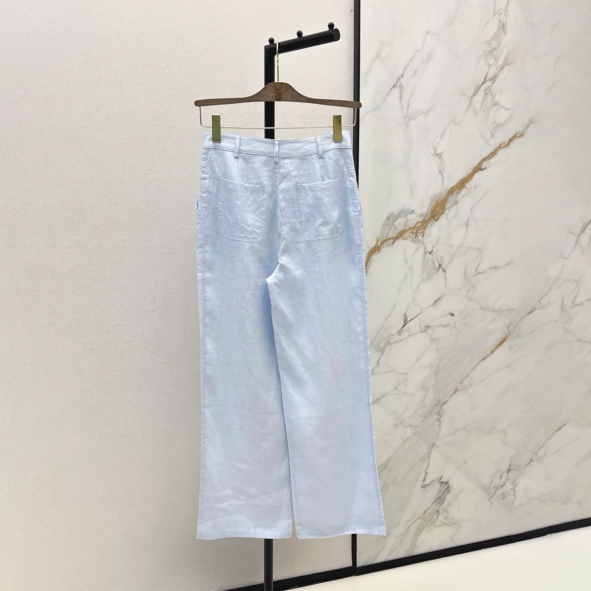 2026 high-quality women's high waisted front pleated and drooping casual straight leg cotton and linen pants--hb730