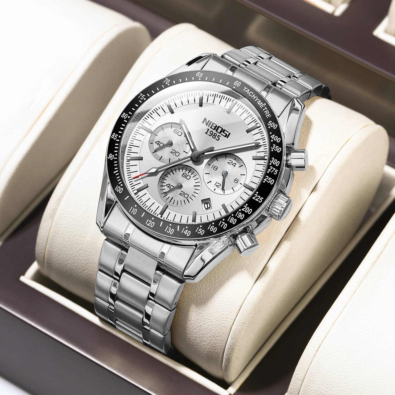 Reloj NIBOSI de lujo para hombre, reloj de cuarzo luminoso de acero inoxidable, cronógrafo de negocios, relojes con calendario para hombre, reloj para hombre