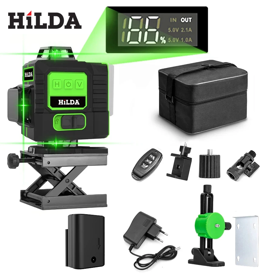 HILDA 16/12 Lines 4D/3D Laser Level Green Line Self-Leveling 360 Horizontal And Vertical Super Powerful Laser Level