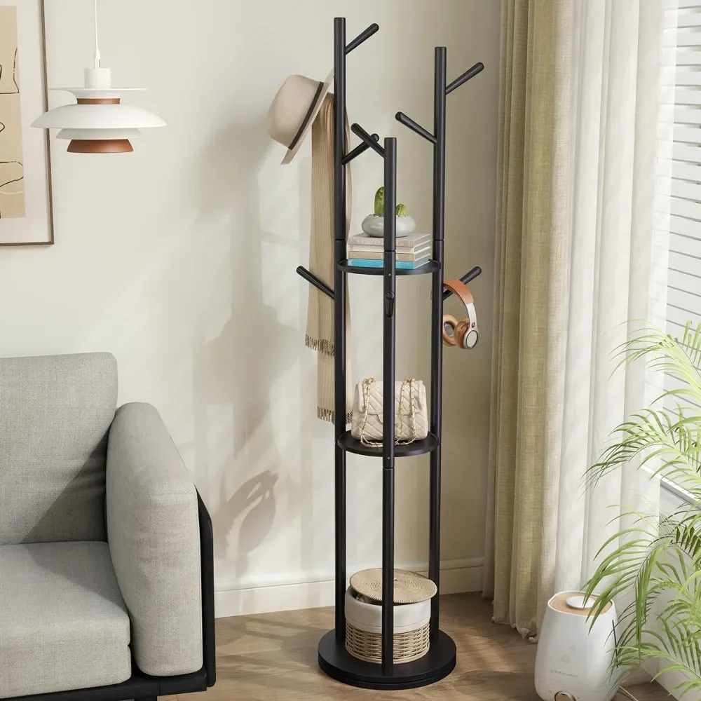 Rotary Coat Rack,Wooden Coat Rack Freestanding,Heavy Duty Coat Tree Easy to Assemble