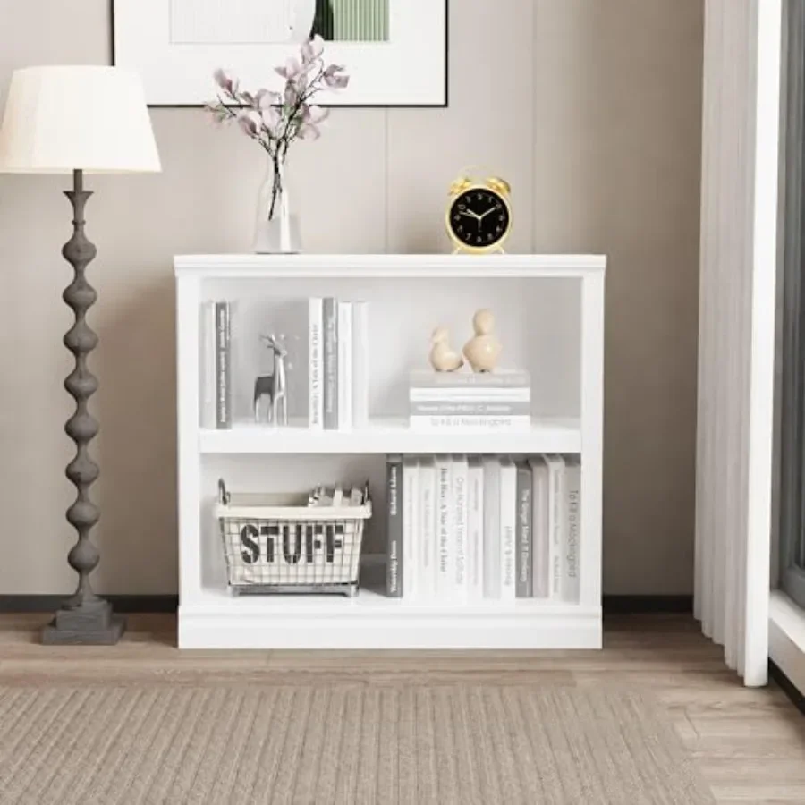 Bookcase Wooden Bookshelves 33in Wide Floor Standing Display Storage Shelves Low Bookcase for Home Office, Living Room, Bed Roo
