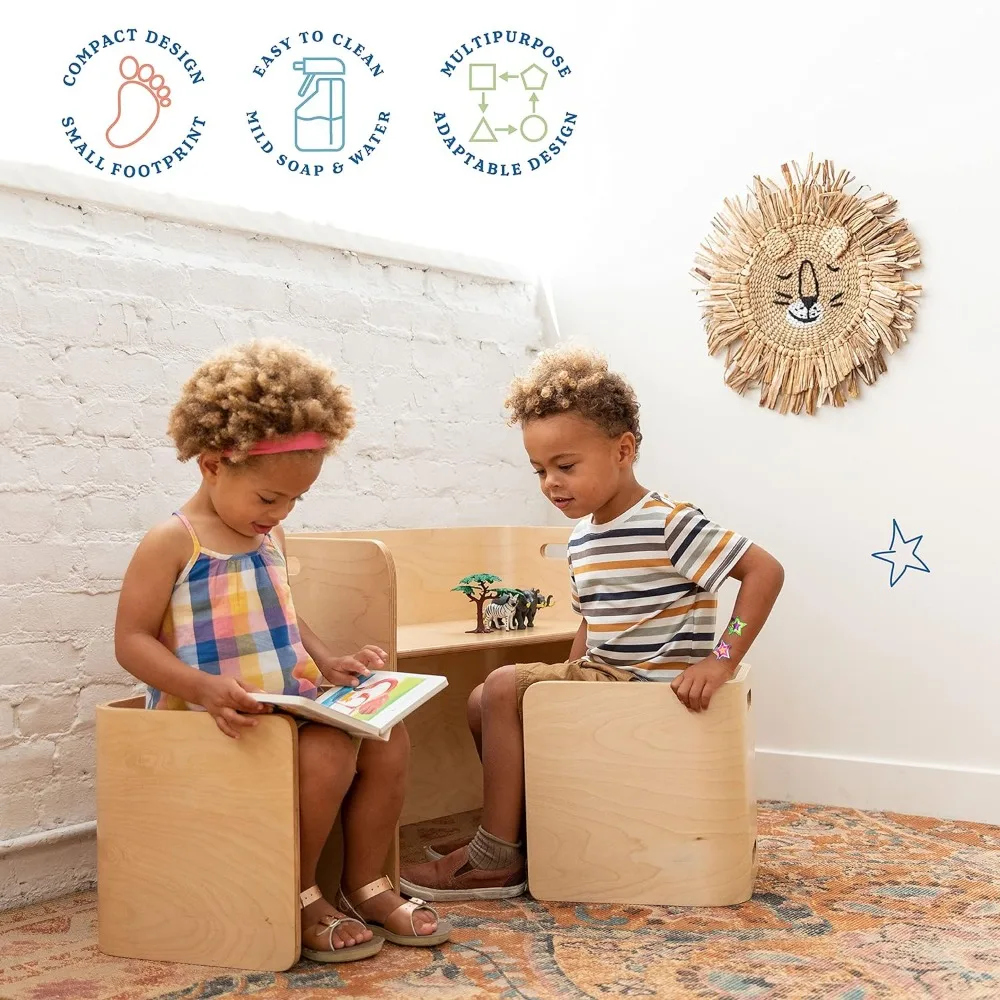 Bentwood Multifunctionele Tafel-En Stoelset, Kindermeubels, Natuurlijk, 3-delig