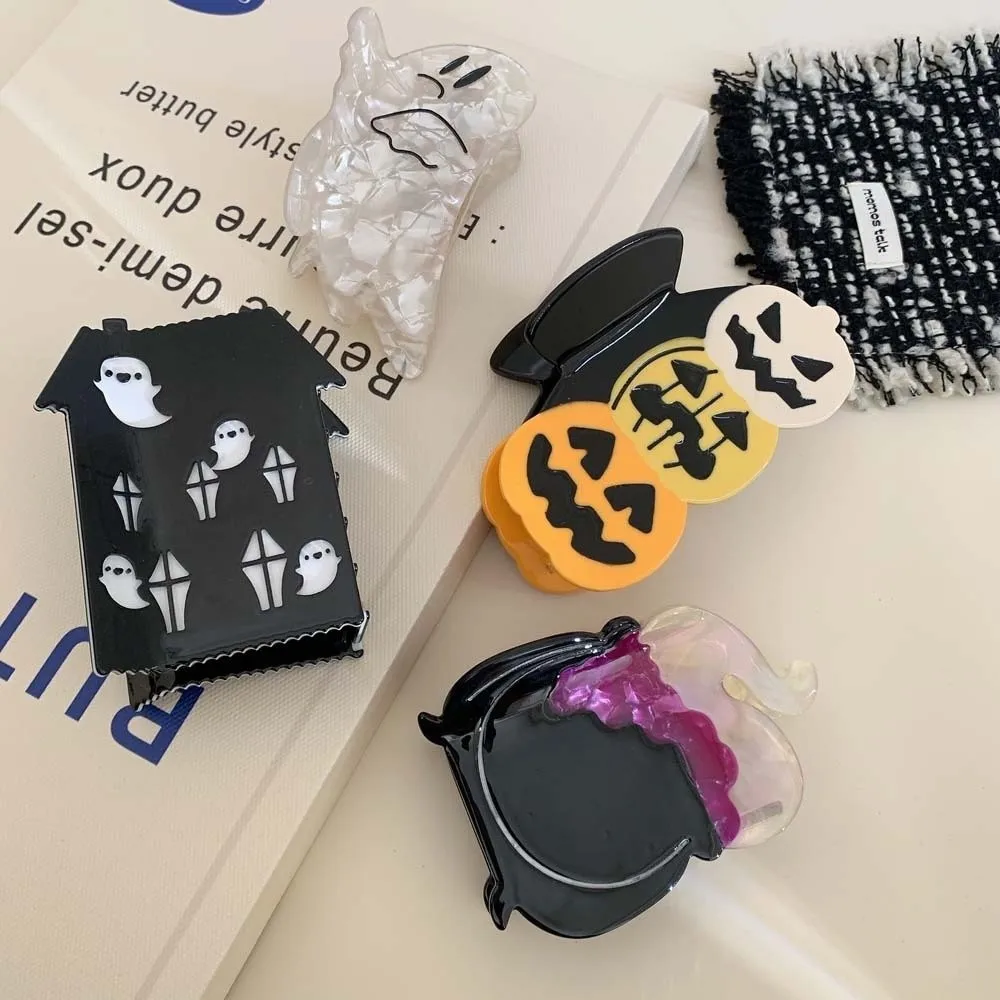 

Hair Accessories Funny Halloween Shark Clip Ghost Castle Pumpkin Shark Clip Creative Waterproof Acetic Acid Hair Claw Daily
