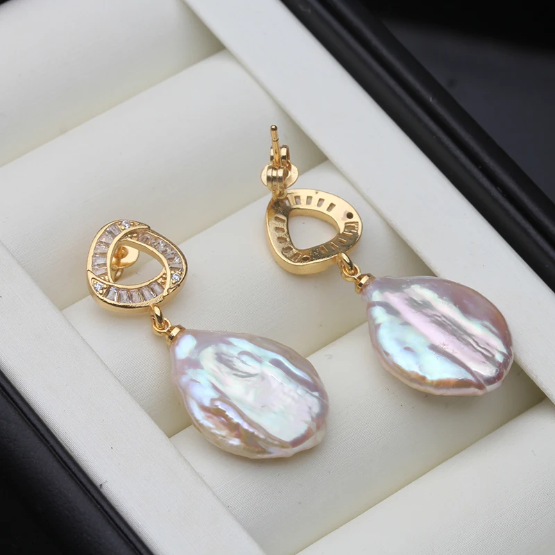 Echte Natürliche Barock-Perlenohrringe für Damen, Niedliche Weiße Süßwasserperlen 925 Silber Ohrringe, Geschenk zum Jahrestag für die Ehefrau – Detail 5