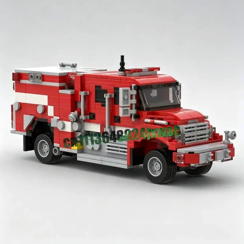771 Parts Red Brush Fire Engine Truck Model MOC Custom Puzzle Building Blocks DIY Assembly Educational Toy Creative Gift Display - view 2