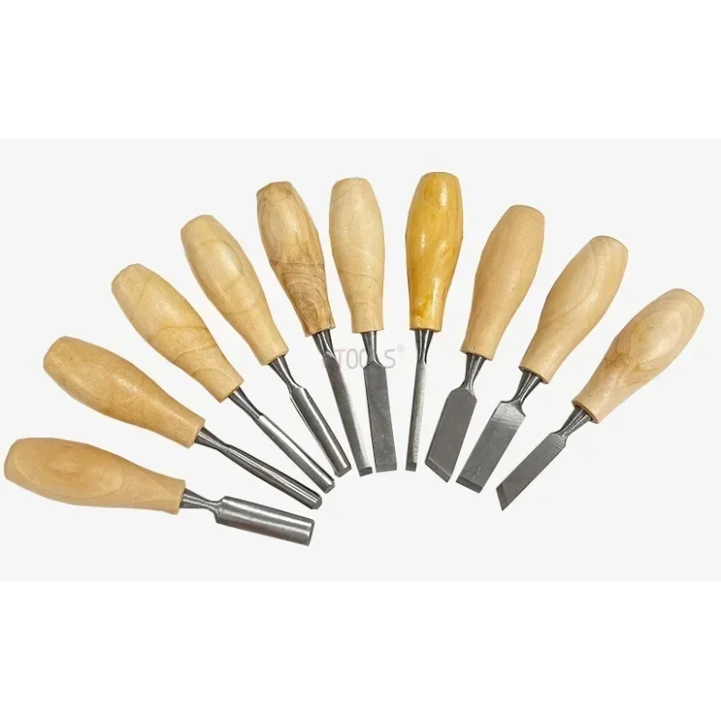 130mm 10pc/set Mini Sculpture Chisel Set Carpentry DIY Circular Handle Carving Knife Tool Precision Wood Cutter Engraving Chisel