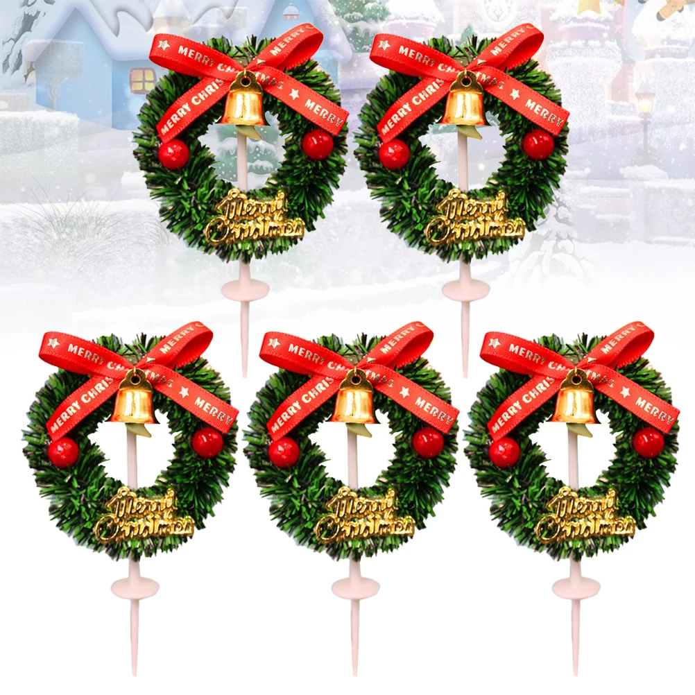 

5 Pcs Cake Decoration Insert Food Supplies Fruit Picks Wreath Toppers Christmas Cupcake