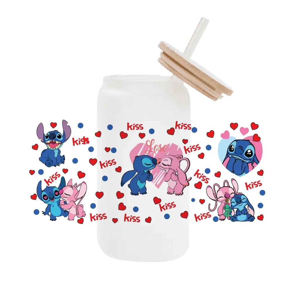 Disney Cartoon Stich für Libbey 16oz Dose Glas 3d wasserdicht UV Dtf Kaffee kann Libbey Glas Wrap einwickeln