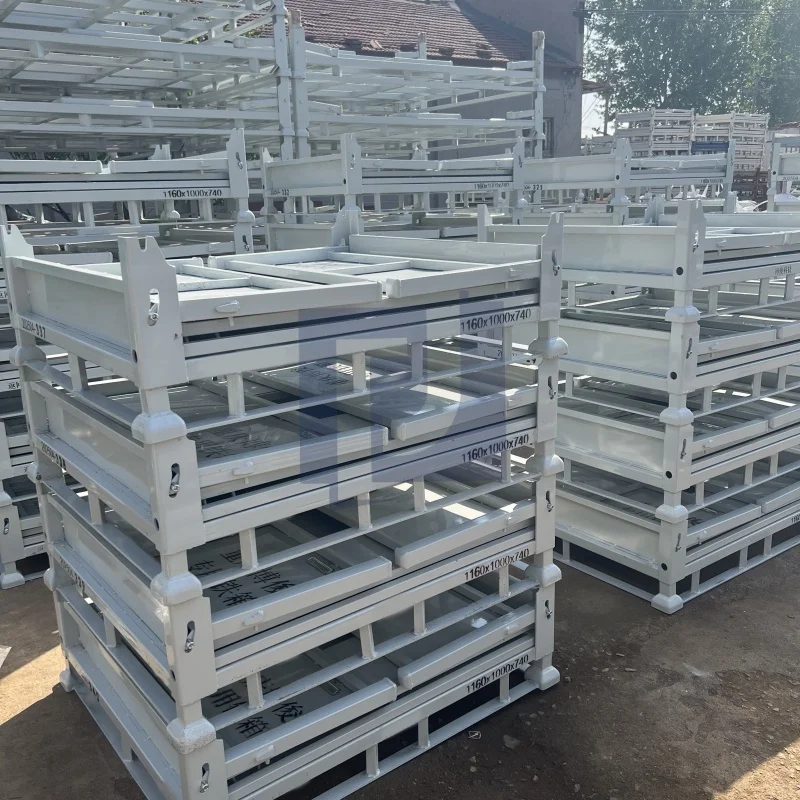 อุตสาหกรรมหนักชุบสังกะสีเหล็กสี่เหลี่ยมลังกรงพาเลทขนส่งชั้นวางคลังสินค้าแบบพับได้