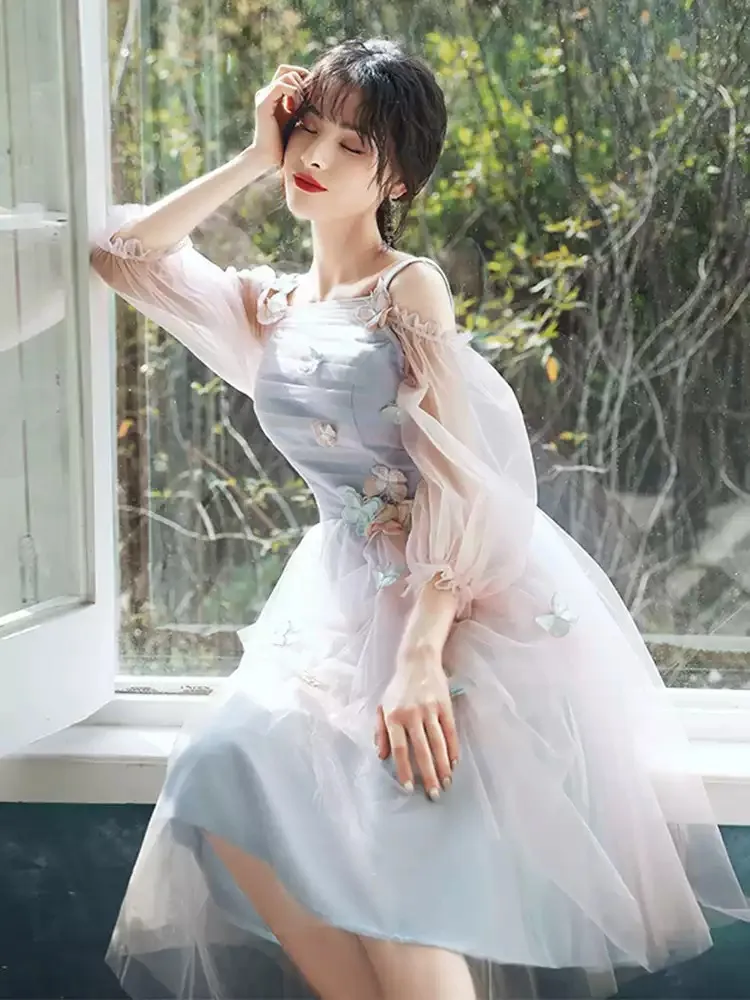 فستان حفلة قصير جميل، فساتين حفلة موسيقية خرافية، فساتين صيفية بأكمام على شكل قلب