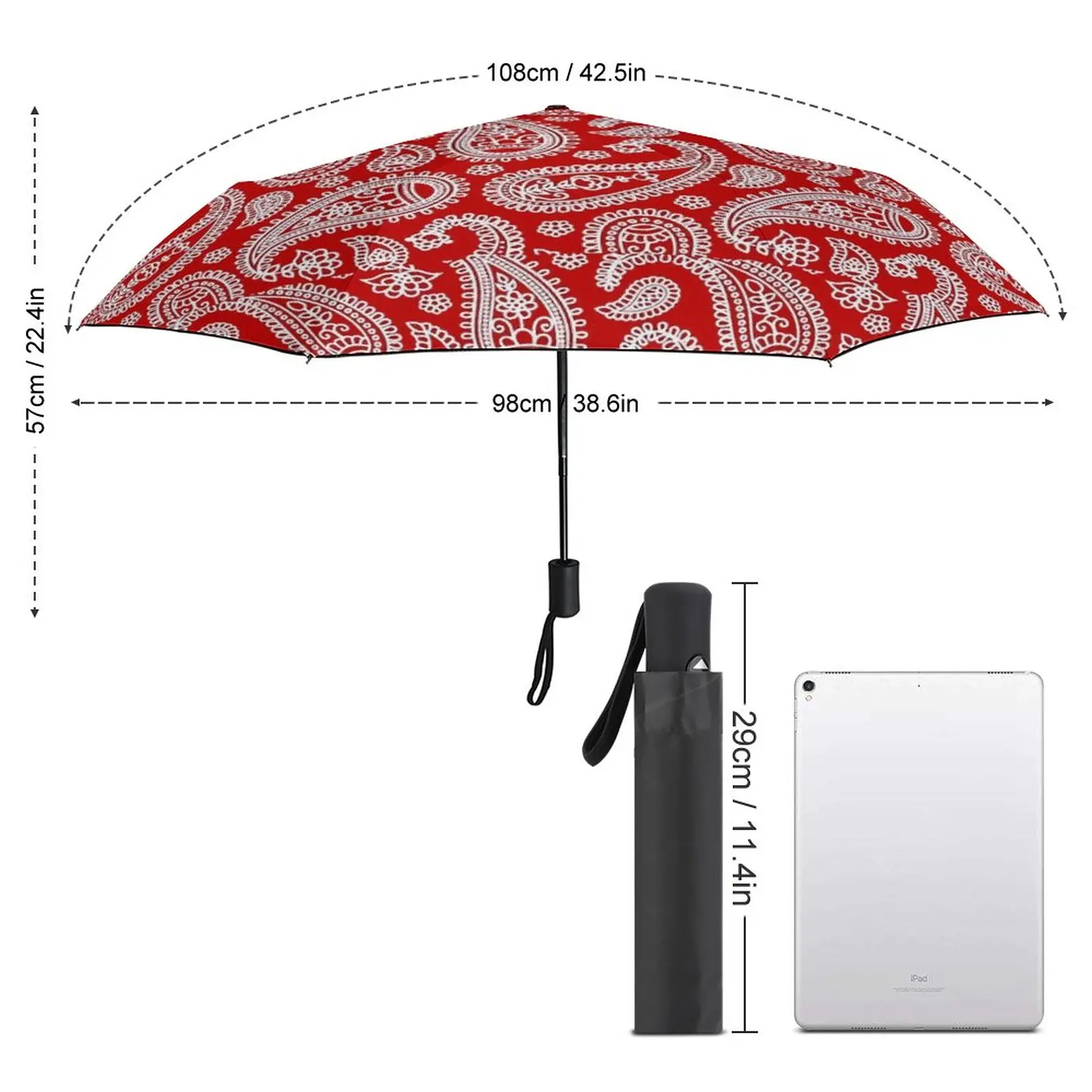 Red Paisley Design Umbrella Retro Print Protection Rain Umbrella Charm Automatic Print Reinforced Umbrella