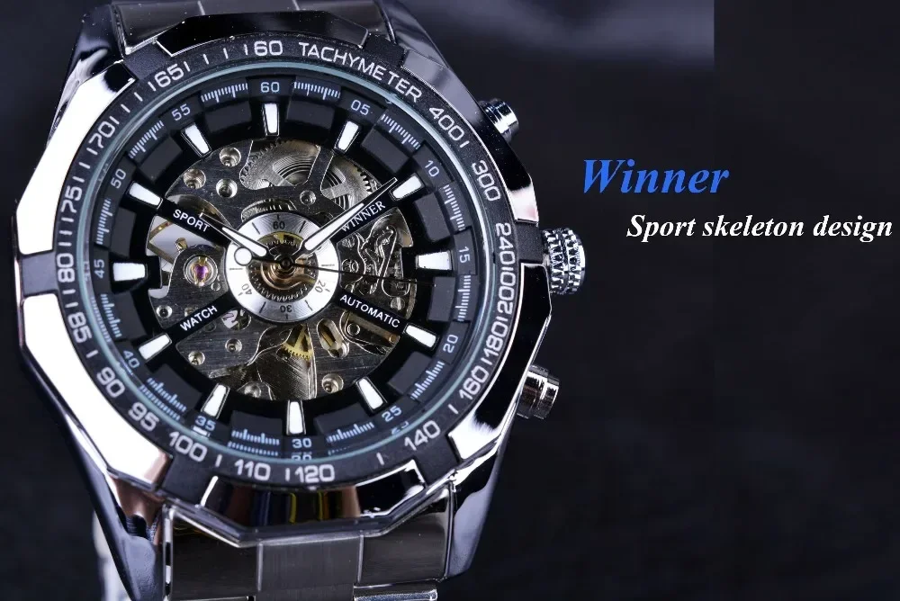 WINNER 2024 Sports Skeleton Stainless Steel Designer Men\'s Watch Luxury Automatic Mechanical Watch Men\'s Watch Gifts for Men