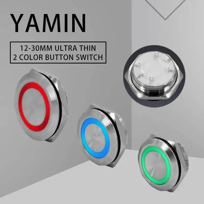 

Ультратонкий двухцветсветильник ческий кнопочный переключатель, 12/16/19/22/25/30 мм, водонепроницаемый индикатор сброса сигнала, «сделай сам», дверной звонок