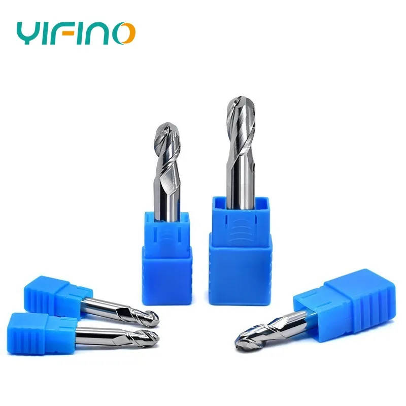 YIFINO HRC50 2-Flute Carboneto De Aço De Tungstênio Alumínio Bola Final Fresa CNC Usinagem Mecânica Carpintaria End Mill Ferramentas