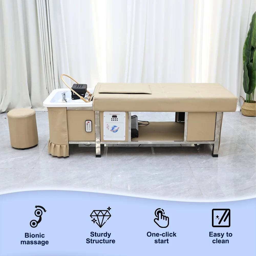 Luxury Style Electric Massage Hair Care Bed Salon Beauty Water Heater Water Cycle and Steamer Function Shampoo Bed