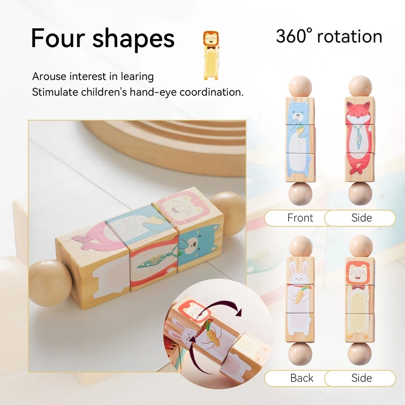 1pc Baby Wooden Montessori Toy Hand Bell Toy Develop Hand-on Ability Toy Children Animal Puzzle Classic Educational Toy Kid Gift